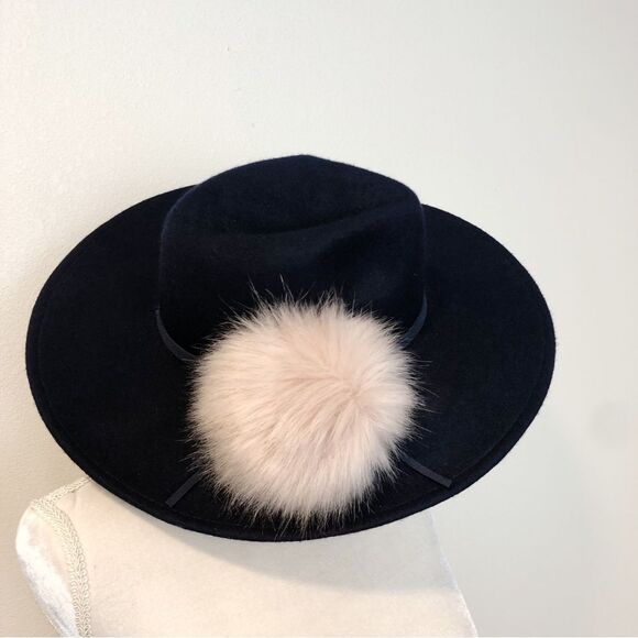 Hatattack Wool Fedora Wide Brim Hat with Faux Fur Pom Pom - Picture 1 of 5